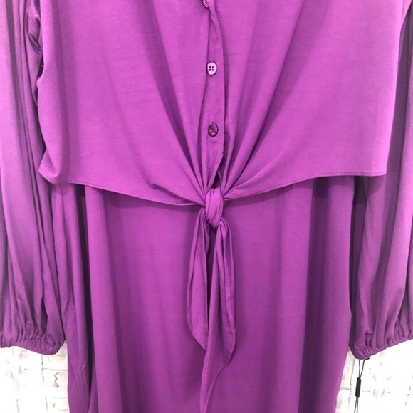 Calvin Klein Size 12 Long Sleeve Solid Purple Tie Front Dress Button Stretch NEW - Picture 10 of 13